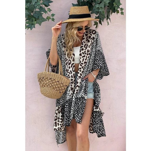 Boho Leopard Print Patchwork Beach Cover Up - Picture 2 of 5